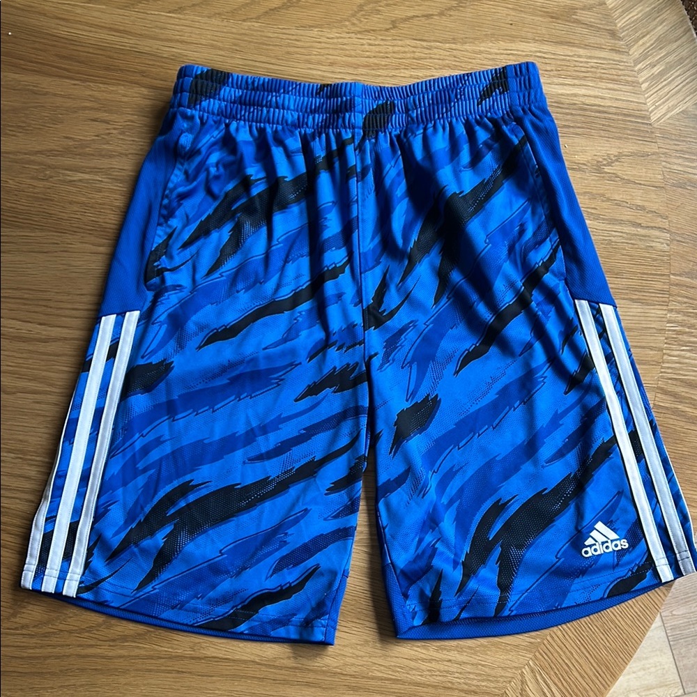 Adidas Blue and Black Athletic Shorts with Moisture-Wicking Fabric